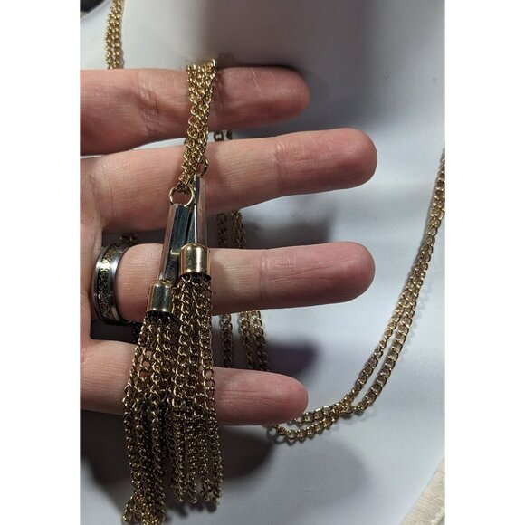 Chic Double Chain Tassel Gold Tone Necklace - Picture 3 of 7
